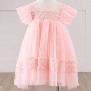 Marie Nicole Pink Tulle Ruffle Lace Dress Size 3Y